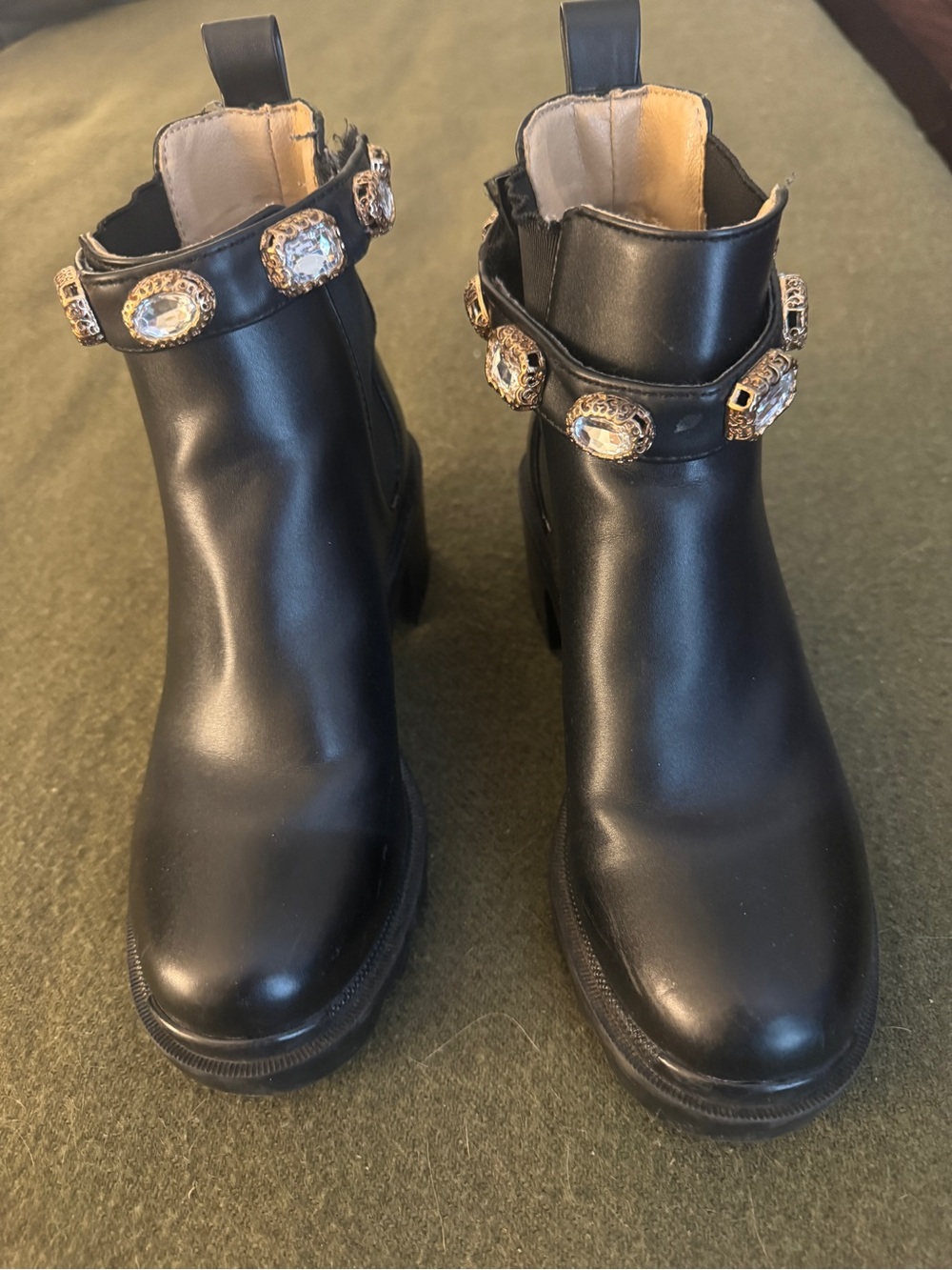 Steve Madden Black Chelsea Ankle Boots with Jeweled Straps
